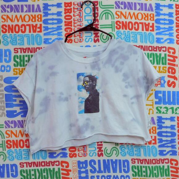 ASAP Rocky Cropped Tie Dye T Shirt Size L Rap Hip Hop White Blue - Picture 1 of 4